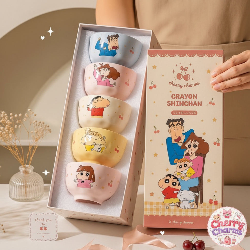 Shinchan Character Ceramic Bowls – Set of 5