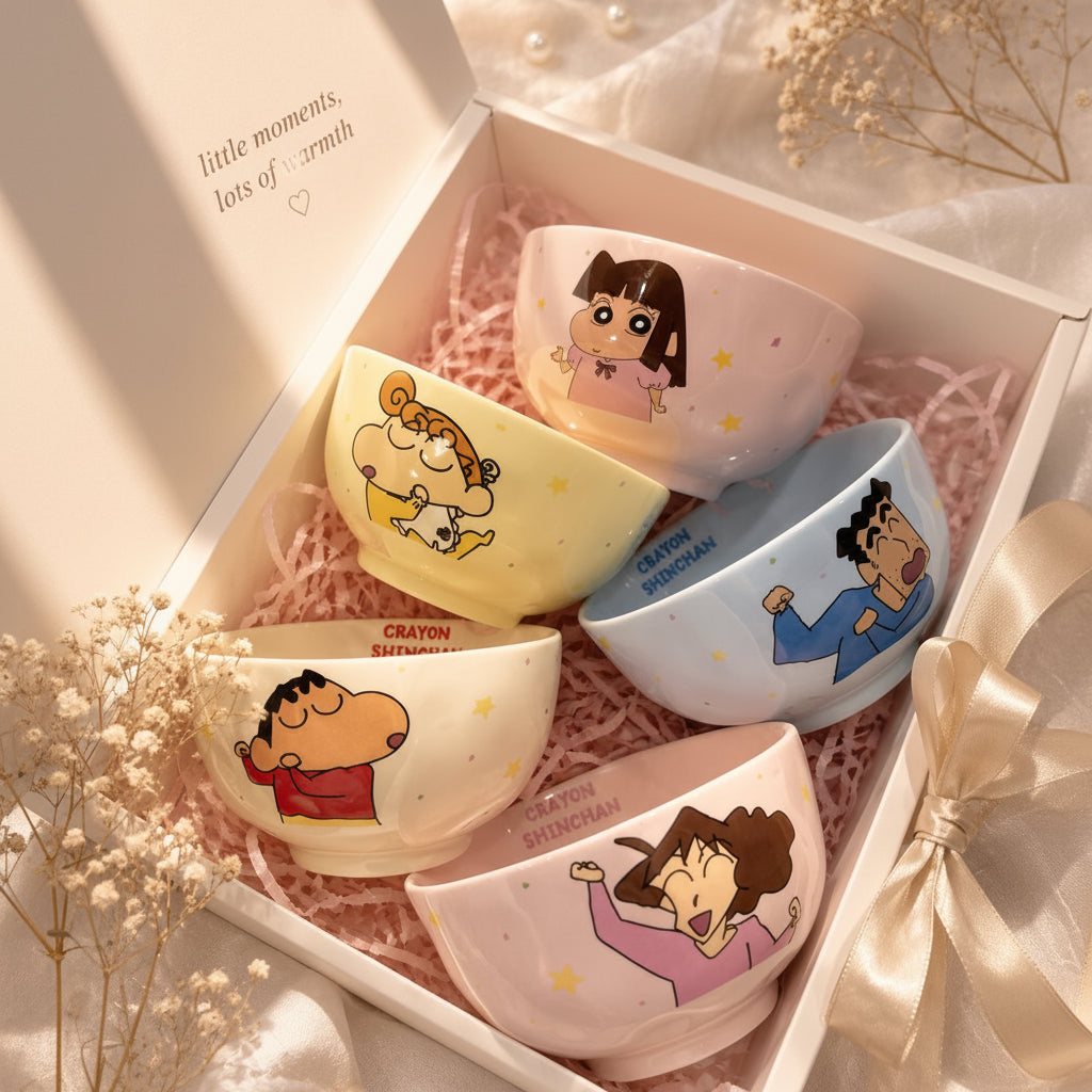 Shinchan Character Ceramic Bowls – Set of 5