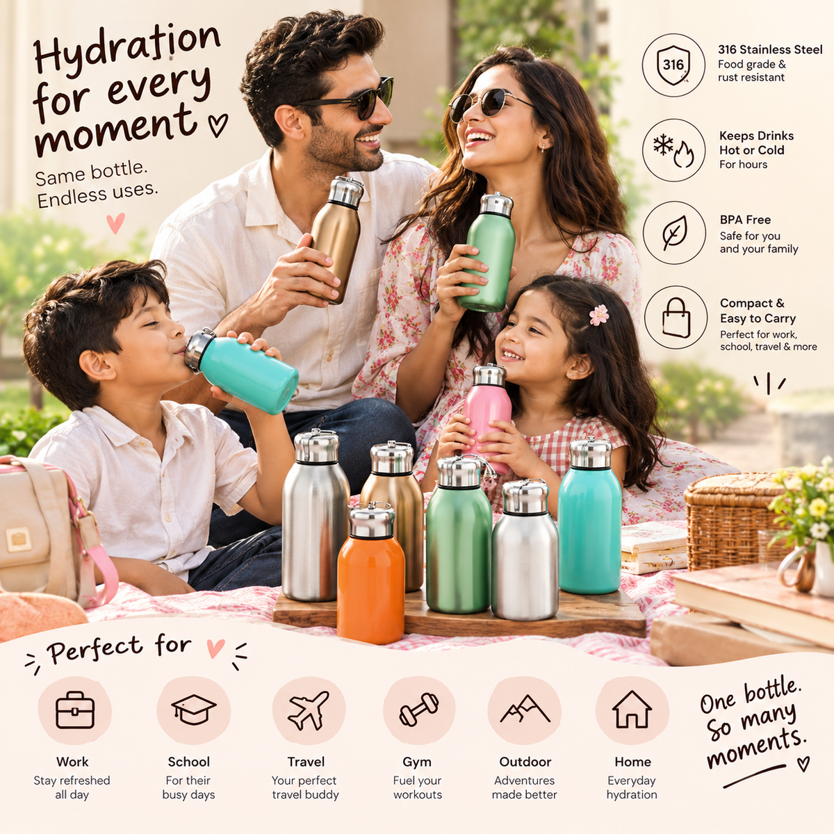 Premium 300ml 316 Stainless Steel Insulated Water Bottle – Hot & Cold